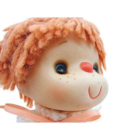 Vintage 1960s Red Hair Peach Dress Bottom Closes Hand Crocheted Bed Pillow Doll - Picture 12 of 12